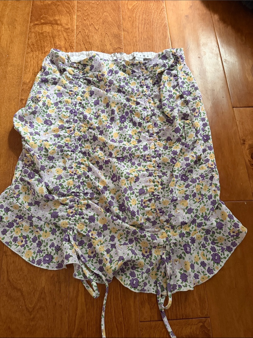 Floral Ruched Tie-Hem Skirt - Purple & Yellow